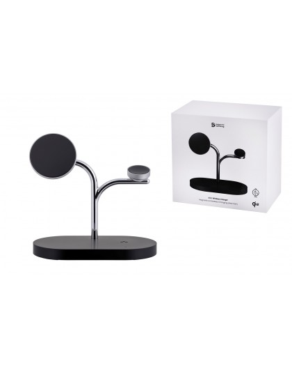 Samsung GP-PWU024WIABW mobile device charger Headset, Smartphone, Smartwatch Black, Silver USB Wireless charging Indoor