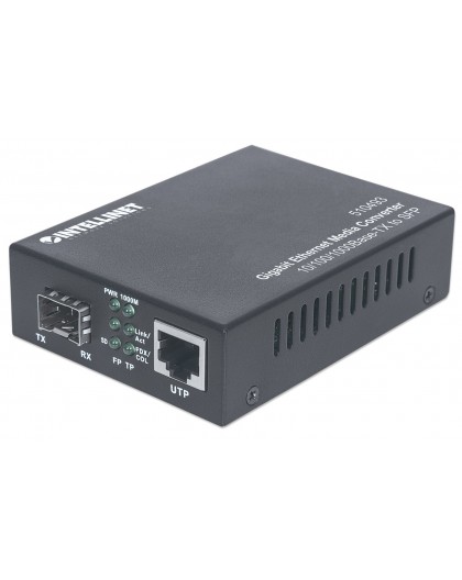 Intellinet Gigabit Ethernet to SFP Media Converter, 10/100/1000Base-Tx to SFP slot, empty (Euro 2-pin plug)