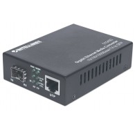 Intellinet Gigabit Ethernet to SFP Media Converter, 10/100/1000Base-Tx to SFP slot, empty (Euro 2-pin plug)