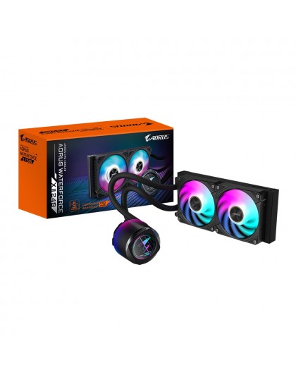 GIGABYTE AORUS WATERFORCE X II 240 AIO Liquid CPU Cooler - 2x120mm ARGB Fans, full-color LCD, DAISY-CHAIN, Intel LGA 1851 and AM