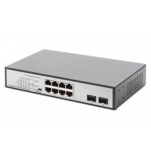 Digitus 8-Port Gigabit PoE Networkswitch, Desktop, unmanaged, 2 Uplink Ports, SFP, 180 W, af/at/bt