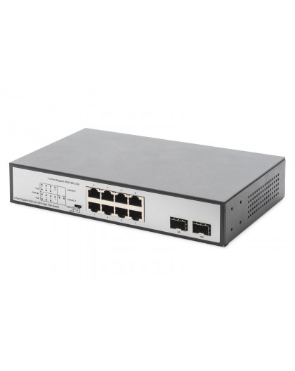 Digitus 8-Port Gigabit PoE Networkswitch, Desktop, unmanaged, 2 Uplink Ports, SFP, 180 W, af/at/bt