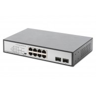 Digitus 8-Port Gigabit PoE Networkswitch, Desktop, unmanaged, 2 Uplink Ports, SFP, 180 W, af/at/bt