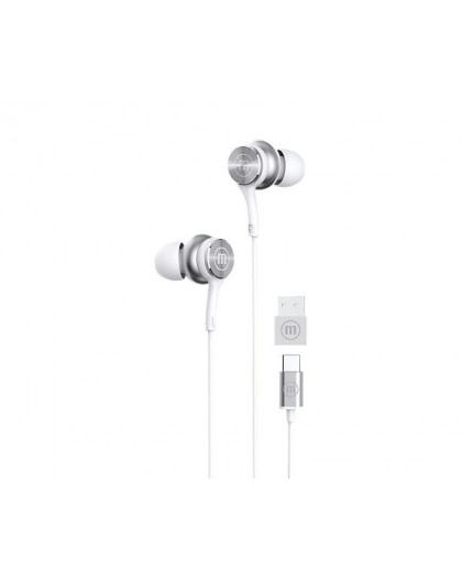Maxell XC1 USB-C wired headphones with USB-A adapter white