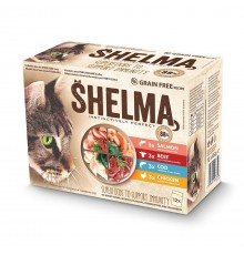 SHELMA with salmon, cod, chicken and beef in sauce - wet cat food - 12x85g
