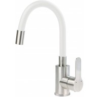 Washbasin mixer with curved spout