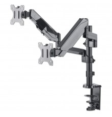 Manhattan TV & Monitor Mount, Desk, Full Motion (Gas Spring), 2 screens, Screen Sizes: 10-27", Black, Clamp or Grommet Assembly,
