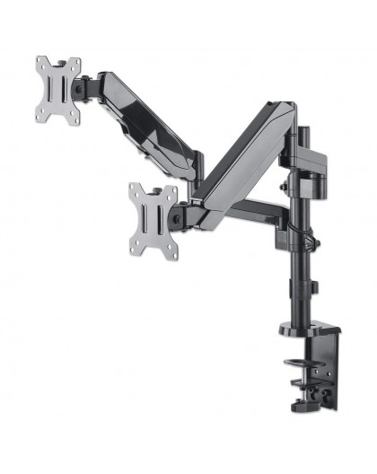 Manhattan TV & Monitor Mount, Desk, Full Motion (Gas Spring), 2 screens, Screen Sizes: 10-27", Black, Clamp or Grommet Assembly,