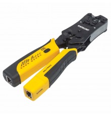 Intellinet Universal Modular Plug Crimping Tool and Cable Tester, 2-in-1 Crimper and Cable Tester: Cuts, Strips, Terminates and 