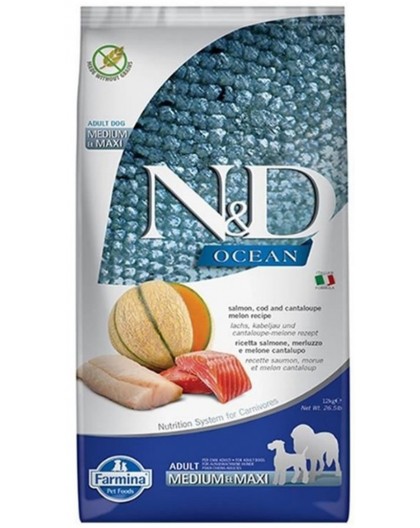 FARMINA N&D Ocean Dog Salmon, Cod, Cantaloupe, Melon Adult Medium&Maxi - dry dog food - 12 kg