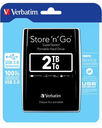 Verbatim Store 'n' Go USB 3.0 Portable Hard Drive 2TB Black