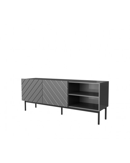 ABETO RTV cabinet on black steel frame 150x42x60 cm graphite/glossy graphite