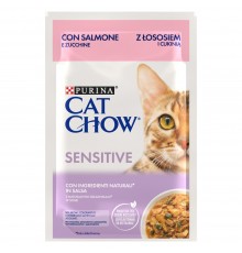 Purina Cat Chow Sensitive Gig with salmon and zucchini in sauce - Wet food for cats - 85 g