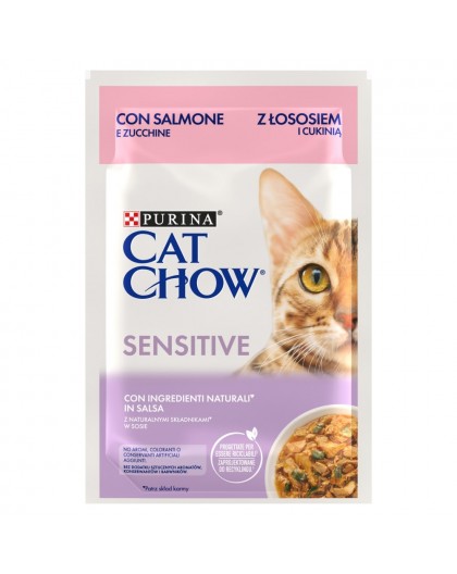 Purina Cat Chow Sensitive Gig with salmon and zucchini in sauce - Wet food for cats - 85 g