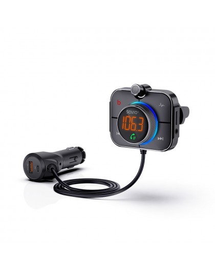 Savio TR-14 Transmiter FM z Bluetooth i ładowarką PD 87.6 - 107.9 MHz Bluetooth/USB Black