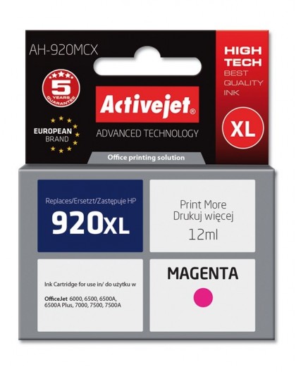 Activejet AH-920MCX Ink Cartridge (replacement for HP 920XL CD973AE Premium 12 ml magenta)