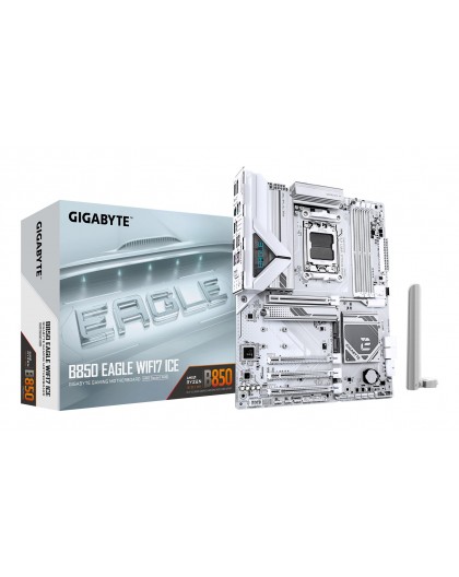 GIGABYTE B850 EAGLE WIFI7 ICE Motherboard - AMD Ryzen 9000 Series CPUs, 8+2+2 Phases Digital VRM, up to 8200MHz DDR5 (OC), 1xPCI