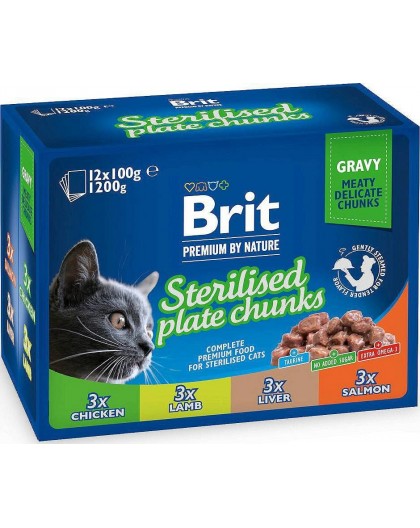 BRIT Premium Cat Sterilised Plate - wet cat food - 12x100g