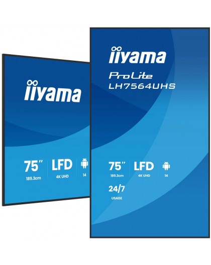 iiyama 75" 4K UHD Самый мощный профессиональный дисплей для цифровой рекламы с продвинутыми возможностями управления и подключен