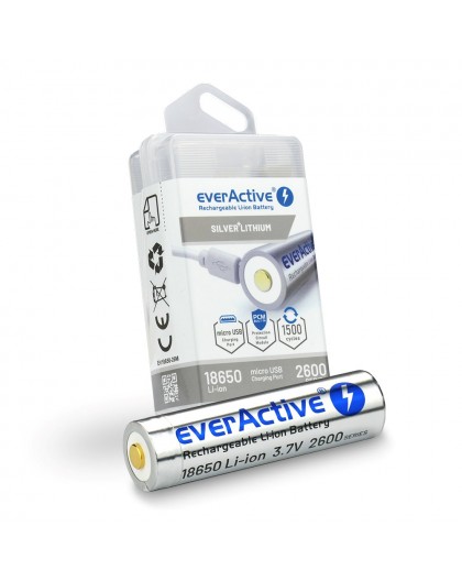 Battery everActive 18650 3.7V Li-ion 2600mAh micro USB with protection BOX