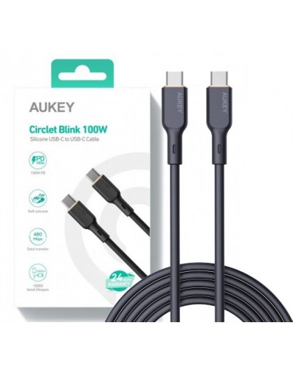 AUKEY CB-SCC101 USB-C Type-C Power Delivery PD 100W 5A 1m Silikon Black