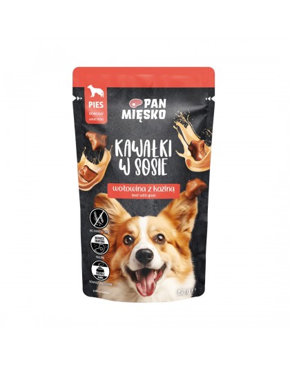 PAN MIĘSKO Pieces in sauce Beef with goat - wet dog food - 150g