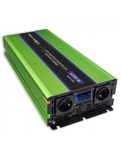 Qoltec Monolithi Pinge Muundur | Aku laadimine | UPS | 2000W | 4000W | 12V kuni 230V | Puht sine | LCD must-roheline