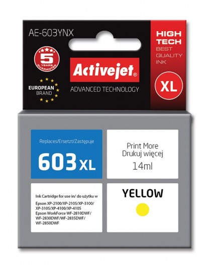 Activejet AE-603YNX ink (replacement for Epson 603XL T03A44 Supreme 14 ml yellow)
