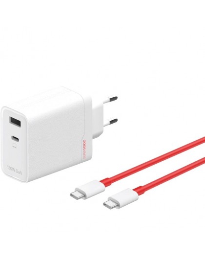 OnePlus SUPERVOOC Charger Ports USB-A and USB-C + USB-C cable 120 W White