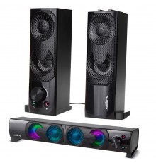 2 in 1 PC Speaker Soundbar Computer RGB LED Backlight Stereo Gaming USB 2 x 3W AUX 3.5 mm