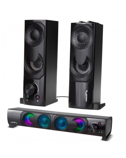 2 in 1 PC Speaker Soundbar Computer RGB LED Backlight Stereo Gaming USB 2 x 3W AUX 3.5 mm