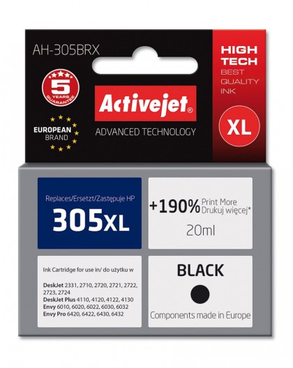Activejet AH-305BRX Ink (replacement for HP 305 XL 3YM62AE Premium 20 ml black)