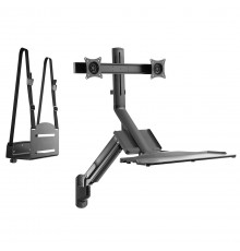 Maclean Dual Monitor Wall Mount and Keyboard, Gas Spring with Computer Mount, for 17"~27" Monitors, MC-633 for P