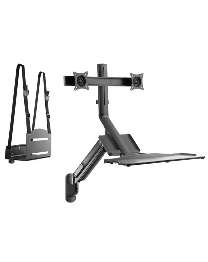 Maclean Dual Monitor Wall Mount and Keyboard, Gas Spring with Computer Mount, for 17"~27" Monitors, MC-633 for P