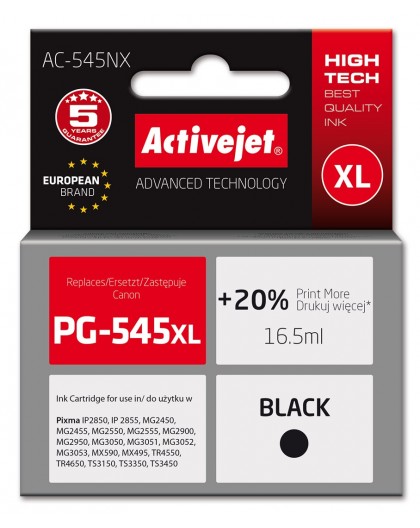 Activejet AC-545NX Ink (replacement for Canon PG-545XL Supreme 16.5ml Black)