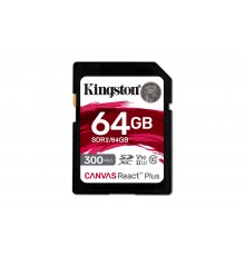 Kingston Technology 64GB Canvas React Plus SDXC UHS-II 300R/260W U3 V90 for Full HD/4K/8K