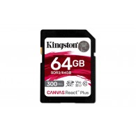 Kingston Technology 64GB Canvas React Plus SDXC UHS-II 300R/260W U3 V90 for Full HD/4K/8K