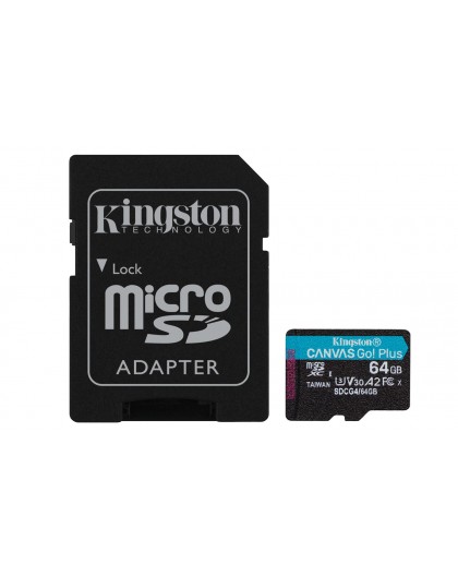 Kingston Technology 64GB microSDXC Canvas Go Plus Gen4 200MB/s A2 U3 V30 Card + Adapter