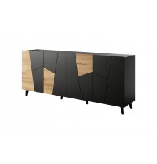 ETNA chest of drawers 200x42x82 black matt + oak craft