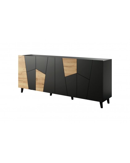 ETNA chest of drawers 200x42x82 black matt + oak craft