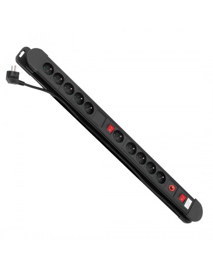 Maclean power strip, 10 outlet extension cord, 2 switches, protection and overload indication, 3680W, MCE10