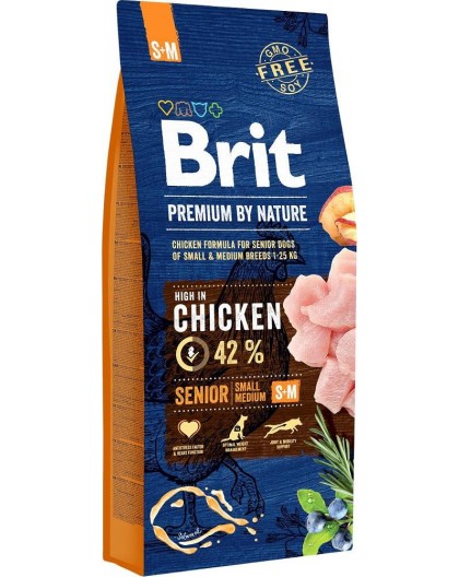 BRIT Premium by Nature Senior Small&Medium Chicken - dry dog food - 15 kg