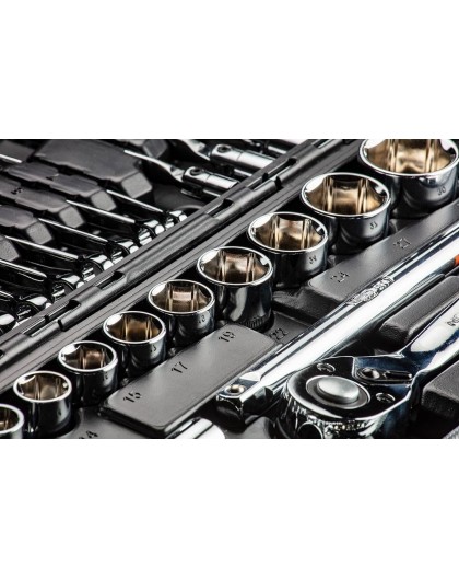 Socket wrenches 1/4", 1/2", set of 77, CrV