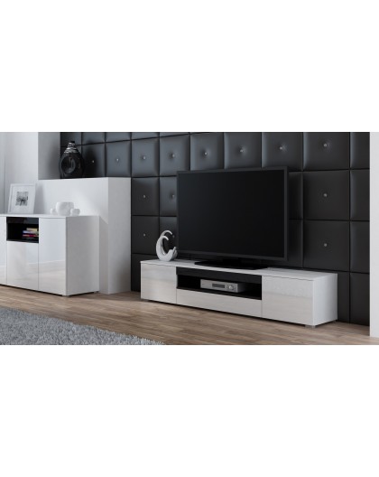 Cama TV stand VIVA 180 white/white gloss + black