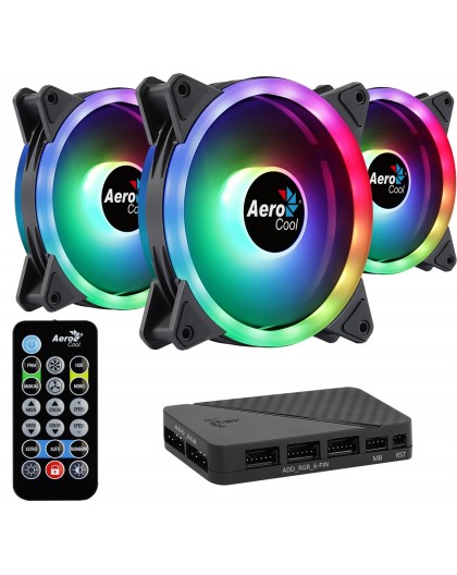 Aerocool DUO12PRO Kit 3xFan 12cm ARGB LED Dual Ring Antivibration 6 Pins Black
