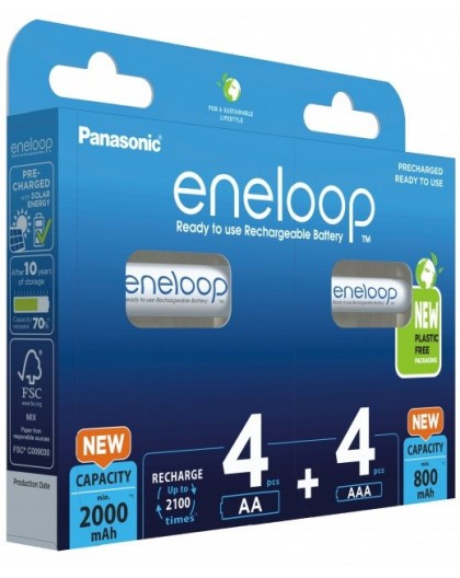 Rechargeable batteries PANASONIC ENELOOP 4x AA 2000 mAh + 4x AAA 800 mAh 8 szt (BK-3MCDE+4MCDE/8CP)