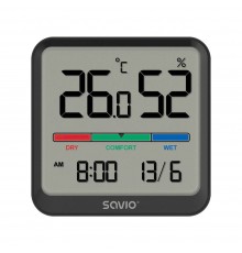 SAVIO Wireless weather station, temperature and humidity sensor, indoor use, LCD screen, clock, date, handle with magnet, CT-01/
