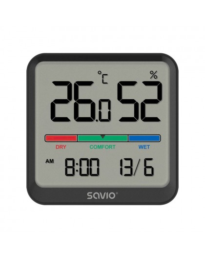 SAVIO Wireless weather station, temperature and humidity sensor, indoor use, LCD screen, clock, date, handle with magnet, CT-01/