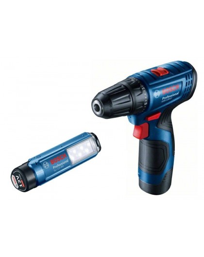 BOSCH. GSR 120-LI 2x2,0Ah 30/14Nm SCREWDRIVER +GLI 12V-300 LAMP CASE