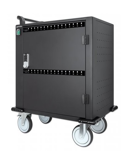 Manhattan iPad to 13", MacBook Air to 13" & Chromebook to 14" 32-bay Charging Trolley/Cart via USB-C, Also other tablets/smartph